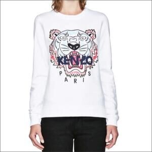 KENZO PARIS White Limited Edition Embroidered Tiger Sweatshirt 100% Cotton XS
